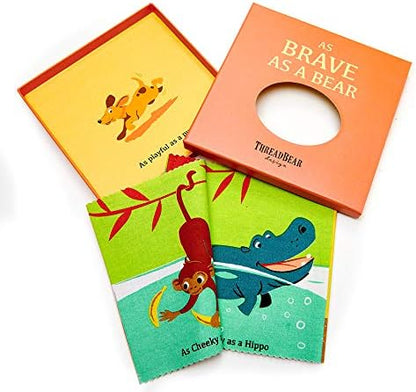 ThreadBear Design Brave As A Bear Cloth Rag Book ilustrado para aprendizagem precoce e desenvolvimento de leitura