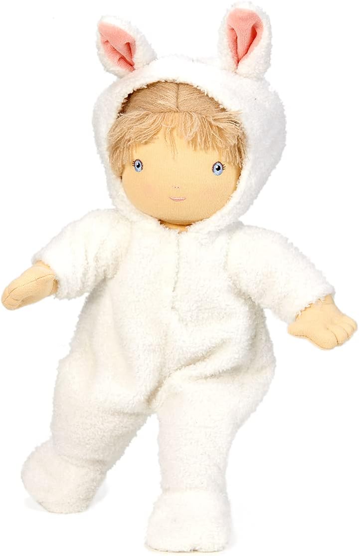 ThreadBear Design Boneca Baby Lilli em macacão de coelhinho branco - boneca macia para crianças