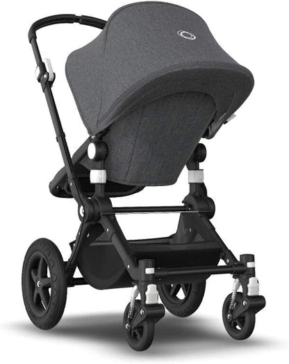 Bugaboo Cameleon 3 Plus: carrinho de passeio versátil 2 em 1 com guidão giratório para um passeio confortável, alcofa de 0 a 4 anos, chassi preto e capota de sol cinza mosqueada