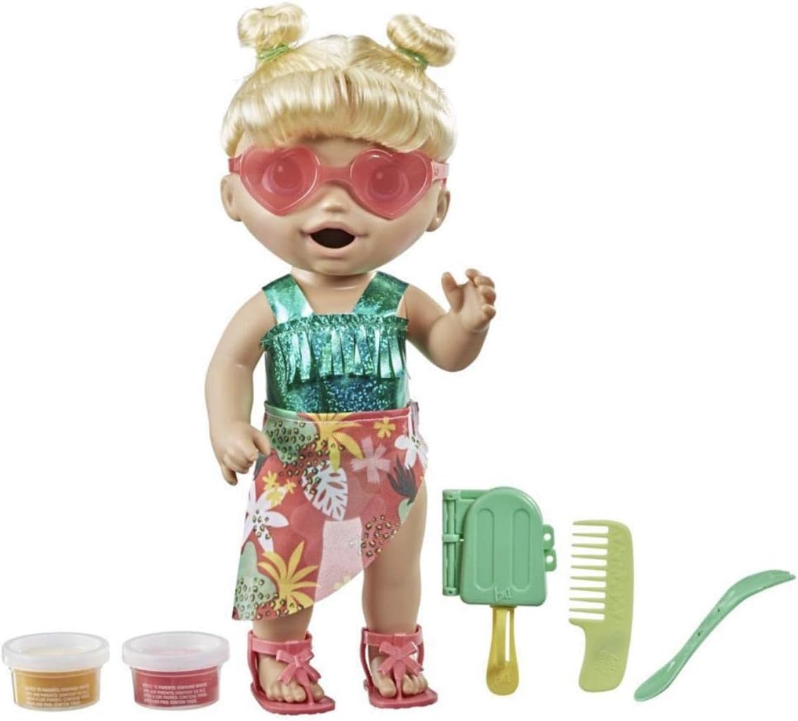 Boneca Baby Alive Sunshine Snacks, come e faz cocô, boneca aquática com tema de verão, molde para picolé, brinquedo para crianças de 3 anos ou mais, cabelo loiro