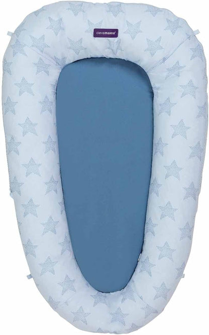 Clevamama Kalevfaom Baby Pod e Newborn Cocoon, Tummy Team - Azul, 0-6 meses, Tamanho externo: 52x87cm e interno: 24x63cm