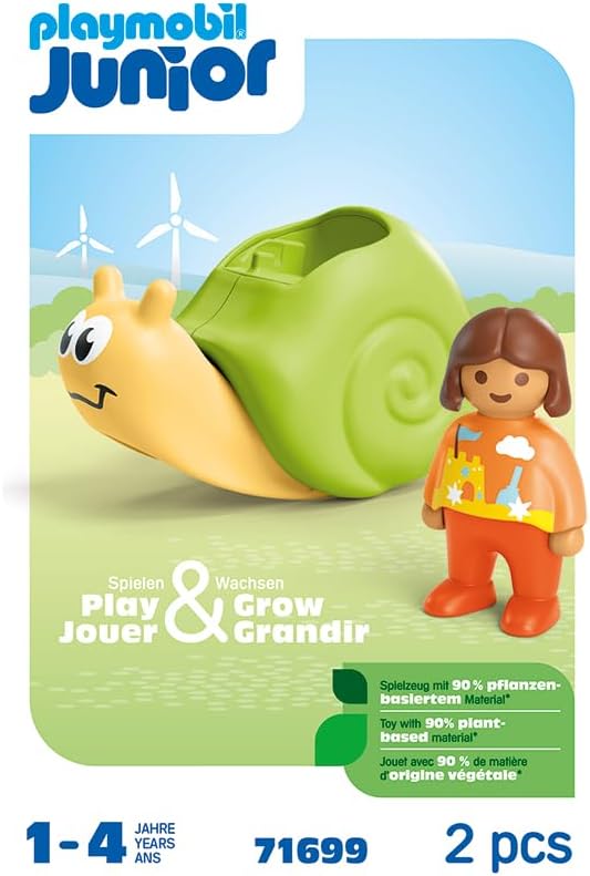 PLAYMOBIL 71699 JUNIOR: Caracol de balanço com recurso de chocalho, brinquedos de aprendizagem precoce com recurso de chocalho, feitos de mais de 90% de plástico à base de plantas, brinquedo para presentear