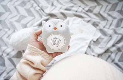 SoundBub da WavHello, máquina de ruído branco e alto-falante Bluetooth | Chupeta sonora para bebê portátil e recarregável - Ollie The Owl, cinza