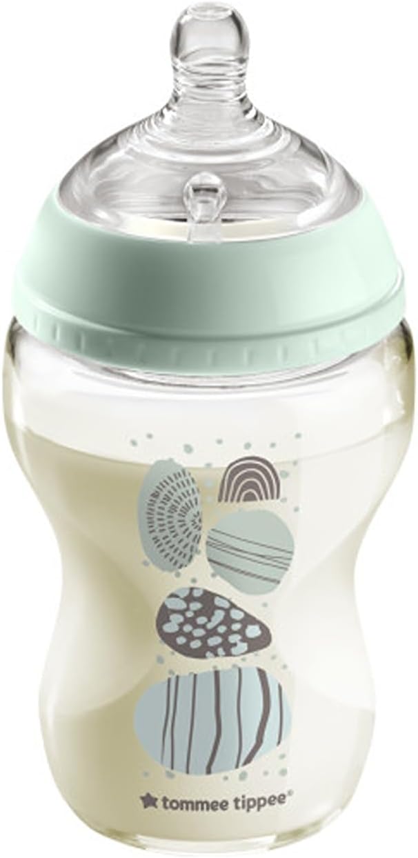 Tommee Tippee Closer to Nature Biberón de Vidrio, Tetina de Flujo Lento con Válvula anticólicos, 250 ml, Paquete de 1, Panda Azul