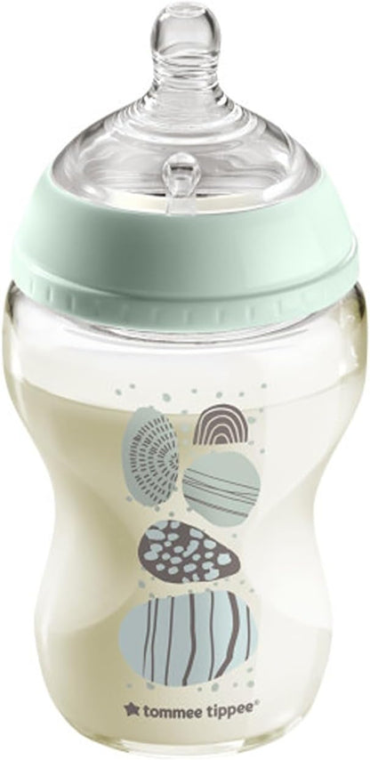 Tommee Tippee Closer to Nature Mamadeira de vidro, tetina semelhante a um peito de fluxo lento com válvula anticólica, 250ml, pacote com 1, panda azul