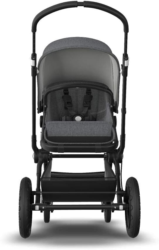 Bugaboo Cameleon 3 Plus: carrinho de passeio versátil 2 em 1 com guidão giratório para um passeio confortável, alcofa de 0 a 4 anos, chassi preto e capota de sol cinza mosqueada