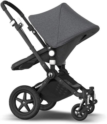 Bugaboo Cameleon 3 Plus: carrinho de passeio versátil 2 em 1 com guidão giratório para um passeio confortável, alcofa de 0 a 4 anos, chassi preto e capota de sol cinza mosqueada