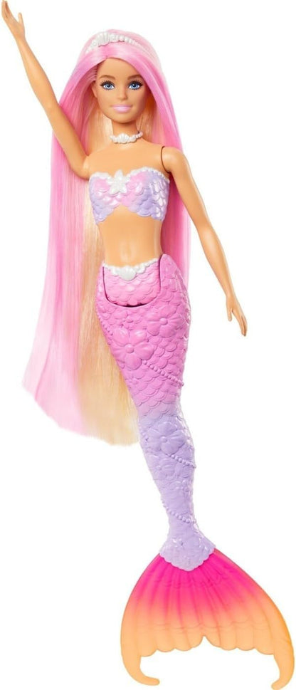 Barbie  Mermaid Doll, “Malibu” with Pink Hair, Styling Accessories, Pet Dolphin and Water-Activated Color Change Feature, HRP97