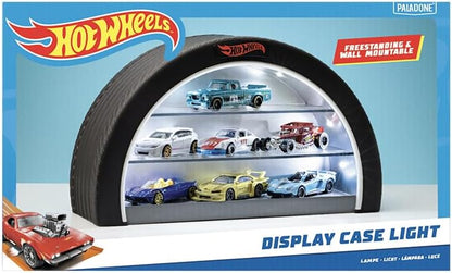 Hot Wheels Luz para vitrine - Mercadoria oficialmente licenciada da Mattel, capa iluminada para 8 carros, parede em formato de roda mutável ou independente, presente para colecionadores