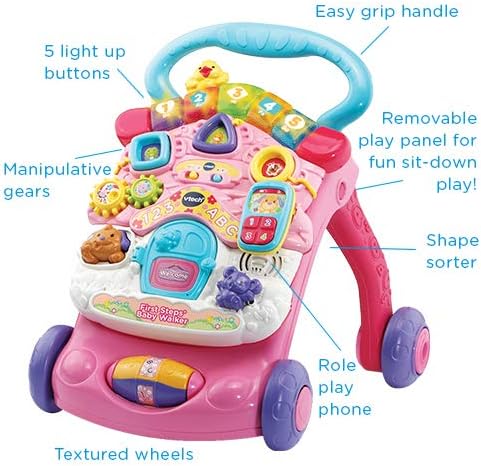 VTech First Steps Baby Walker | Brinquedo de bebê Push Along Walker com formas, sons, música, frases, brincadeira de faz de conta e muito mais | Adequado para bebês de 6 meses, 1, 2 e 3 anos, meninos e meninas, rosa