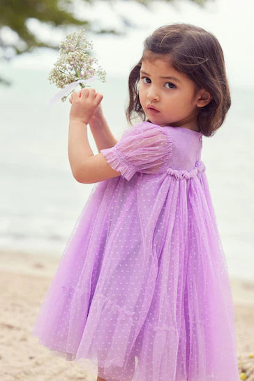 |Niña| Vestido de fiesta de malla - Lila violeta (3 meses a 7 años)