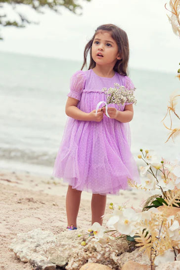 |Niña| Vestido de fiesta de malla - Lila violeta (3 meses a 7 años)