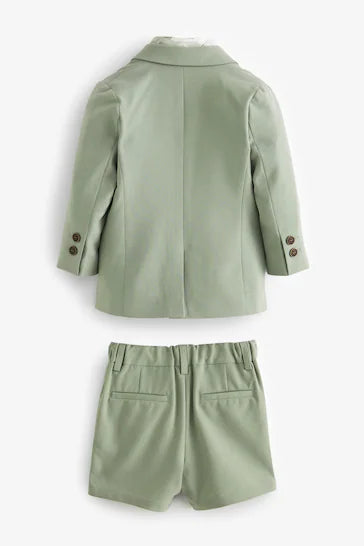 |Boy| Conjunto De Blazer, Camisa e Shorts Verde Sálvia (3 meses a 9 anos)