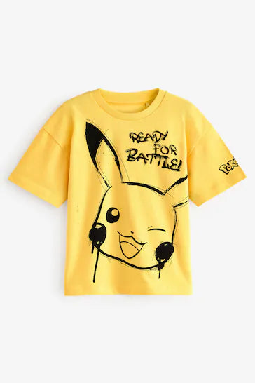 |Chico Grande| Camiseta de manga corta con licencia Pikachu amarilla de Pokémon (4-16 años)