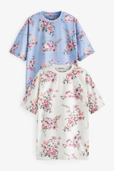 |Niña| Pack de 2 Camisetas Azul/Blanco Floral (2 a 14 años)