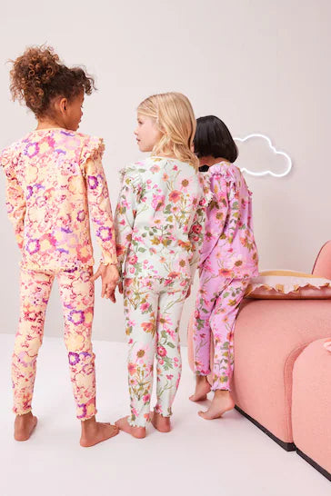 |Niña| Pack de 3 pijamas florales - Amarillo/Morado/Verde (9 meses a 16 años)