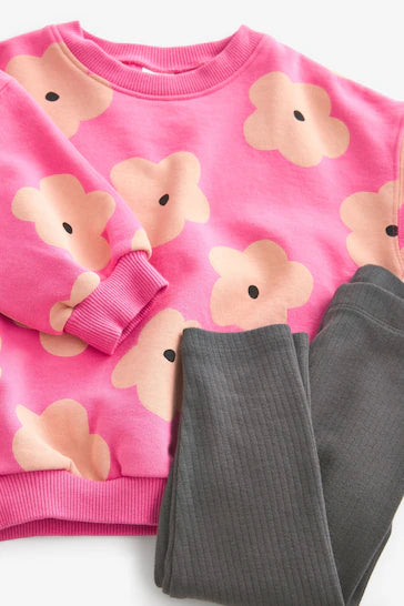 |Girl| Conjunto De Moletom e Leggings Da Tripulação - Pink (3 meses a 7 anos)