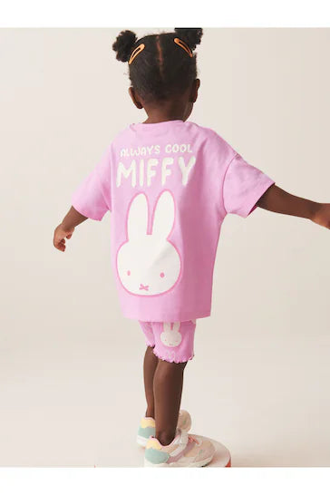 |Niña| Conjunto de camiseta de manga corta y culotte ciclista rosa Miffy (de 3 meses a 7 años)