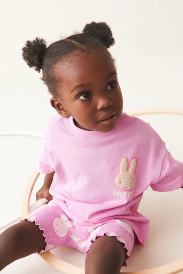 |Niña| Conjunto de camiseta de manga corta y culotte ciclista rosa Miffy (de 3 meses a 7 años)