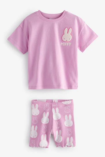 |Niña| Conjunto de camiseta de manga corta y culotte ciclista rosa Miffy (de 3 meses a 7 años)