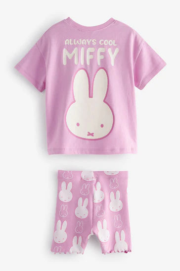 |Niña| Conjunto de camiseta de manga corta y culotte ciclista rosa Miffy (de 3 meses a 7 años)