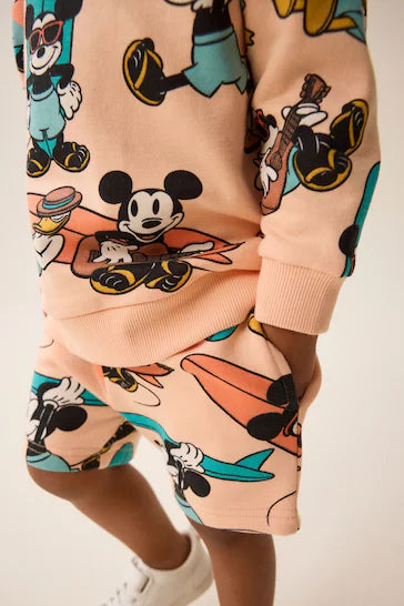 |Niño| Conjunto de sudadera y pantalones cortos de punto de surf Mickey en naranja/melocotón (de 3 meses a 8 años)