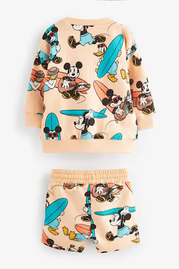 |Niño| Conjunto de sudadera y pantalones cortos de punto de surf Mickey en naranja/melocotón (de 3 meses a 8 años)