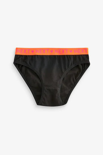 |Niña| Pack de 7 braguitas de bikini elásticas en negro brillante (5-16 años)