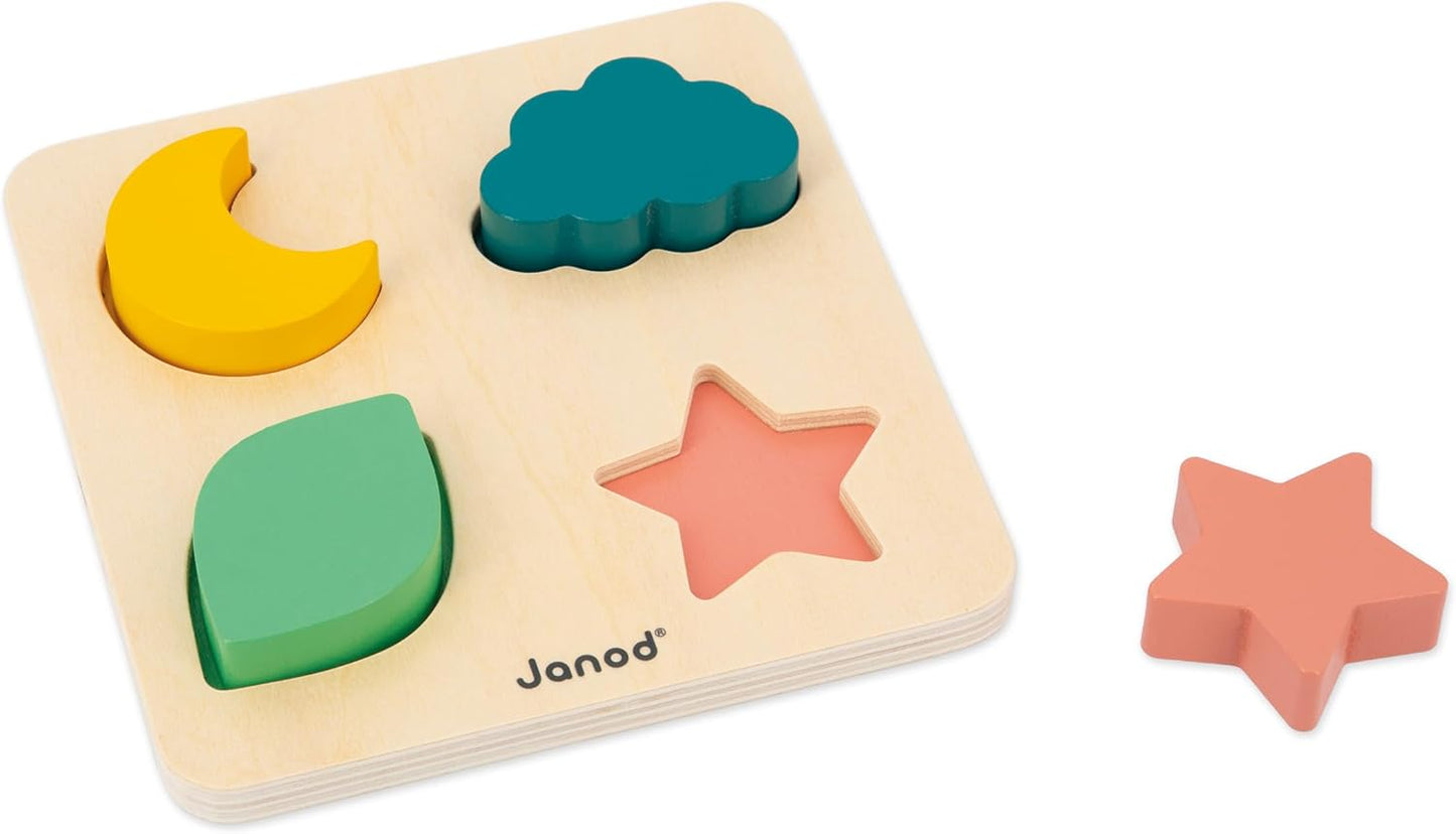 Janod - Caixa de jogos para bebês - Brinquedo para maiores de 18 meses, brinquedos de aprendizagem precoce e quebra-cabeça de madeira - Jogos de habilidades motoras infantis - Brinquedos de atividade e desenvolvimento psicomotor - 18 meses +, J04064