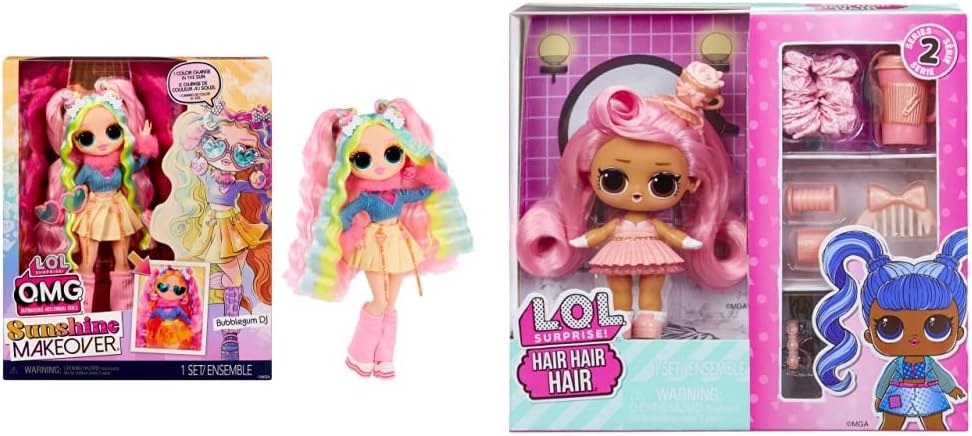 Jajaja ¡Sorpresa! Muñeca de moda OMG Sunshine Makeover - BUBBLEGUM DJ - Incluye cambio de color solar UV, muchas sorpresas y accesorios fabulosos - Gran regalo para niños de 4 años en adelante