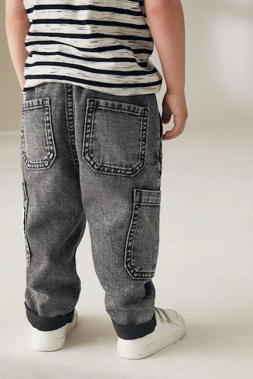 |Boy| Jeans Utilitários - Jeans Preto Com Panda (3 meses a 7 anos)