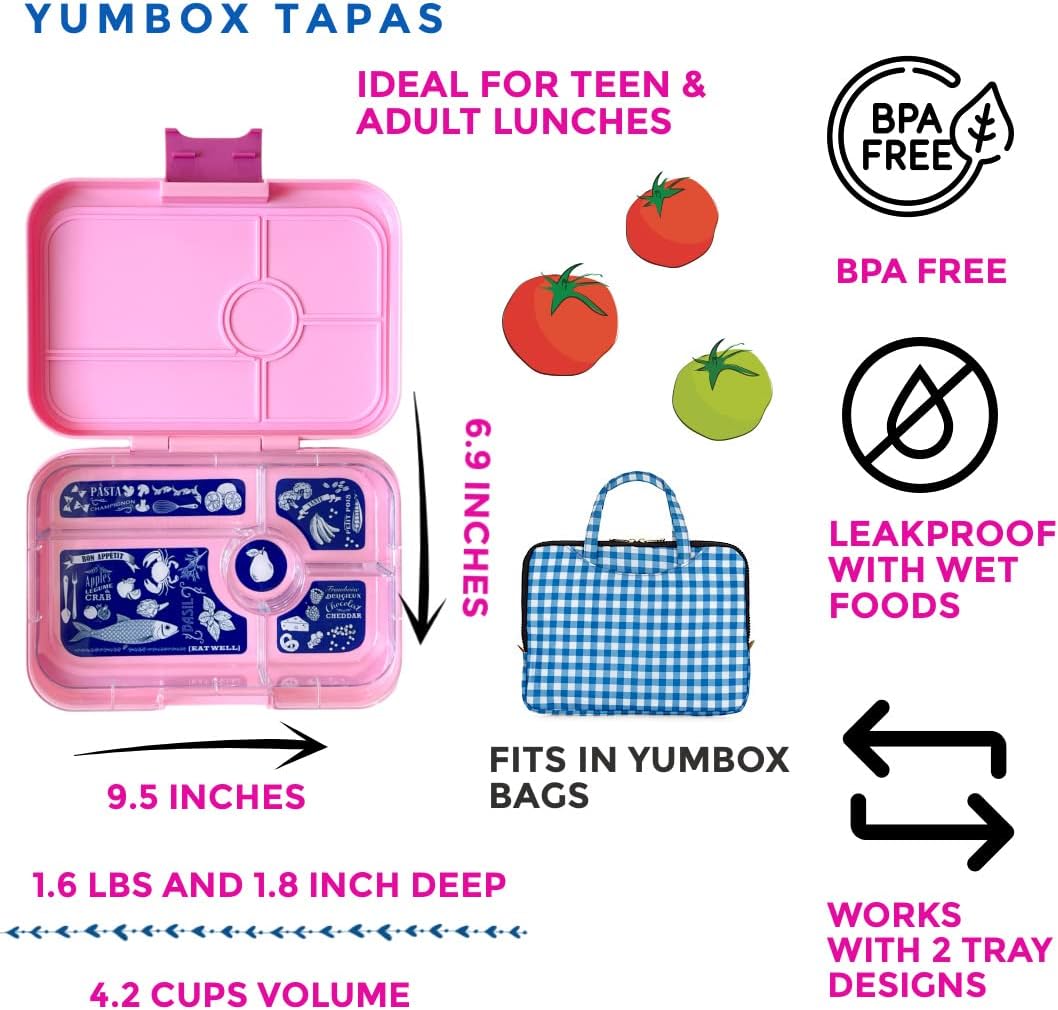 Yumbox Tapas tamanho maior - lancheira Bento à prova de vazamentos com 5 compartimentos para pré-adolescentes, adolescentes e adultos (capri rosa) (CPIII202210B)