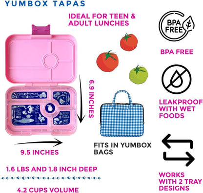 Yumbox Tapas tamanho maior - lancheira Bento à prova de vazamentos com 5 compartimentos para pré-adolescentes, adolescentes e adultos (capri rosa) (CPIII202210B)