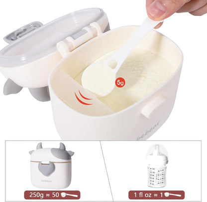 Bebamour Dispensador de leche en polvo para bebés, Dispensador de fórmulas para snacks para bebés, 230 g de leche en polvo, 450 ml, gris