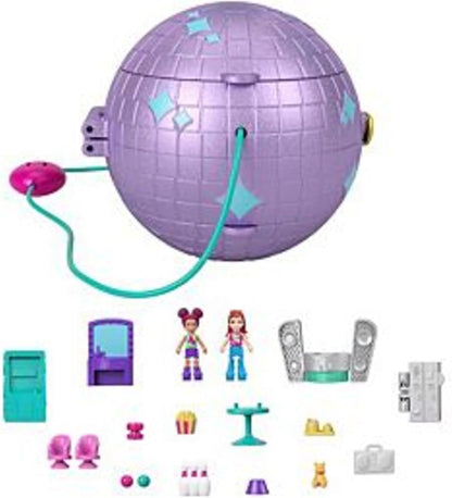 Polly Pocket Bonecas e acessórios, compacto com 2 micro bonecas, 15 peças de brinquedo e 1 peça fashion, patinação dupla, HCG24