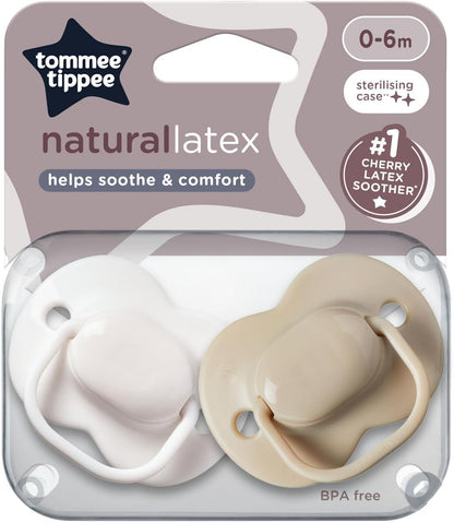 Tommee Tippee Chupetas de látex Cherry, 0-6 meses, pacote de 2 chupetas com baglet de látex 100% natural