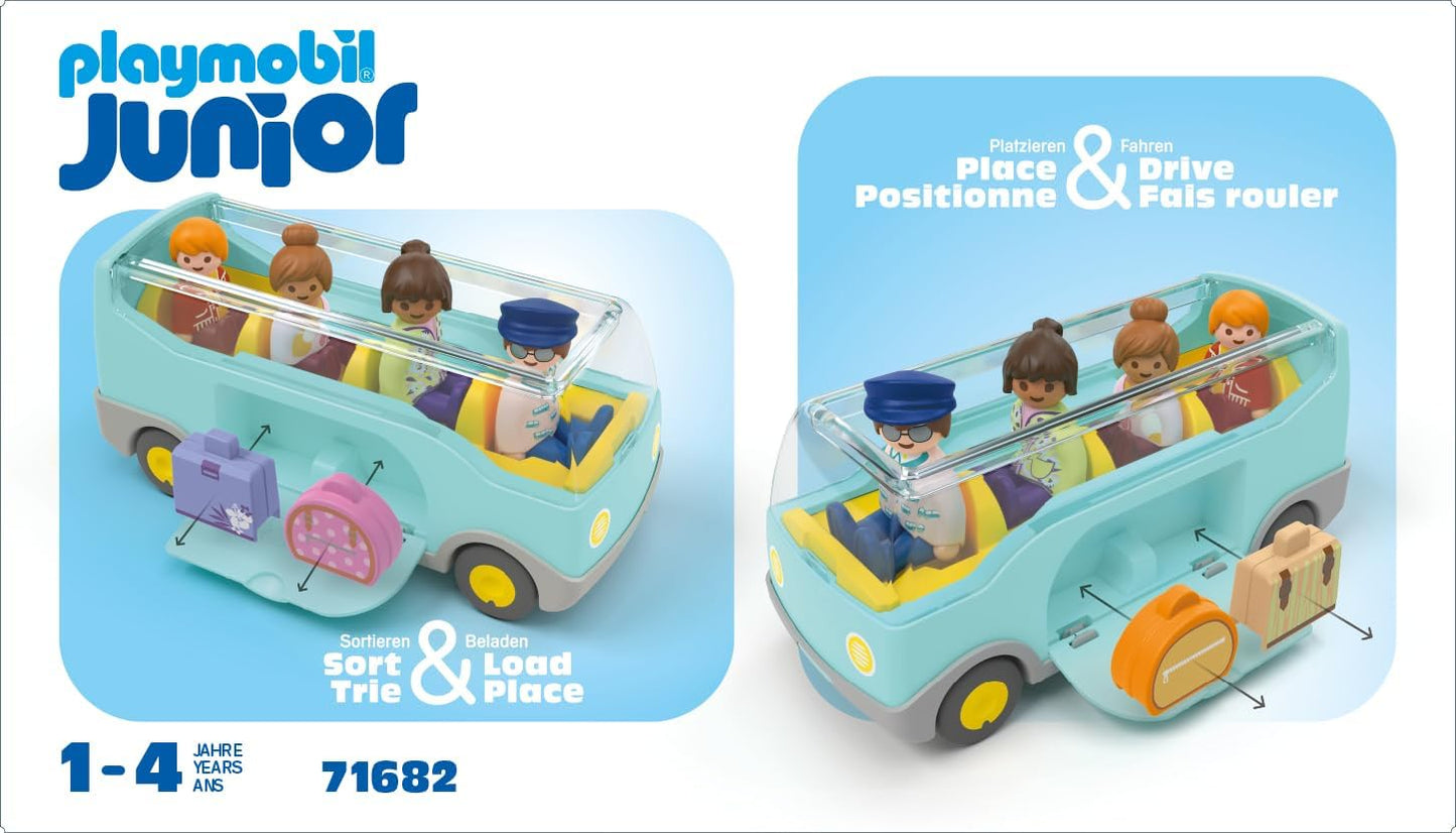 PLAYMOBIL 71682 JUNIOR: Ônibus de traslado do aeroporto, brinquedo sustentável e educativo, feito com mais de 90% de plásticos vegetais, dramatização divertida e imaginativa