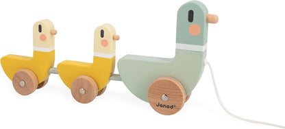 Janod - Sweet Cocoon 3 Pull-Along Ducks - Brinquedo de aprendizagem precoce - Desenvolve habilidades motoras - Brinquedo de madeira FSC revestido com tinta à base de água - 12 meses +,