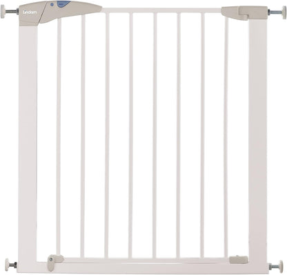 BabyDan Portão de segurança extensível de metal Multidan, branco - serve para aberturas de 62,5 cm a 106,8 cm - encaixe por parafuso e portão de pressão Munchkin Lindam Sure Shut Axis também adequado como portão para cães