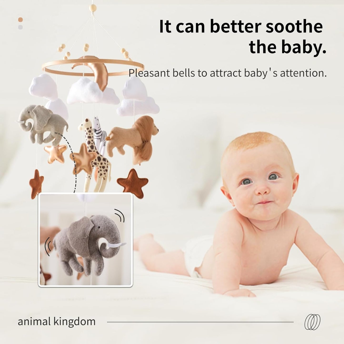 Let's Make Baby Móvil de Madera con Bolas, Campana de Cama Animal Kingdom, Campana de Viento, Móvil para niños y niñas, Regalo de decoración del hogar Fresco