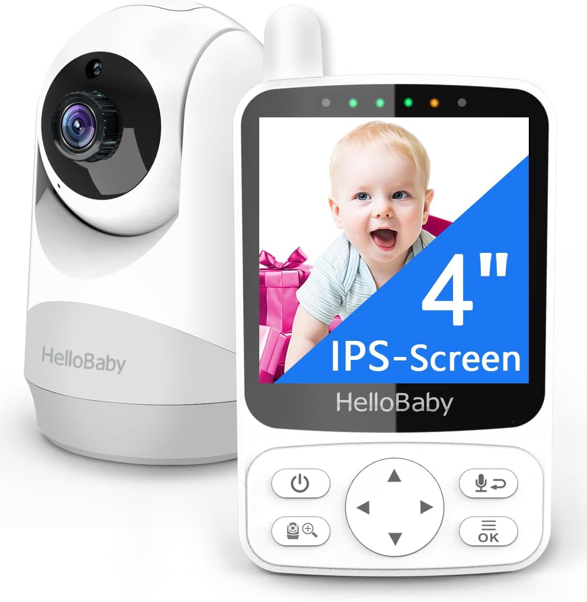 HelloBaby Monitor de bebê, bateria com duração de 29 horas, monitor de bebê com câmera e visão noturna, sem Wi-Fi, câmera remota Pan Tilt de 355 °/120 ° Zoom 2x, modo ECO, exibição de tempo, conversa bidirecional, até 1000 pés, temperatura