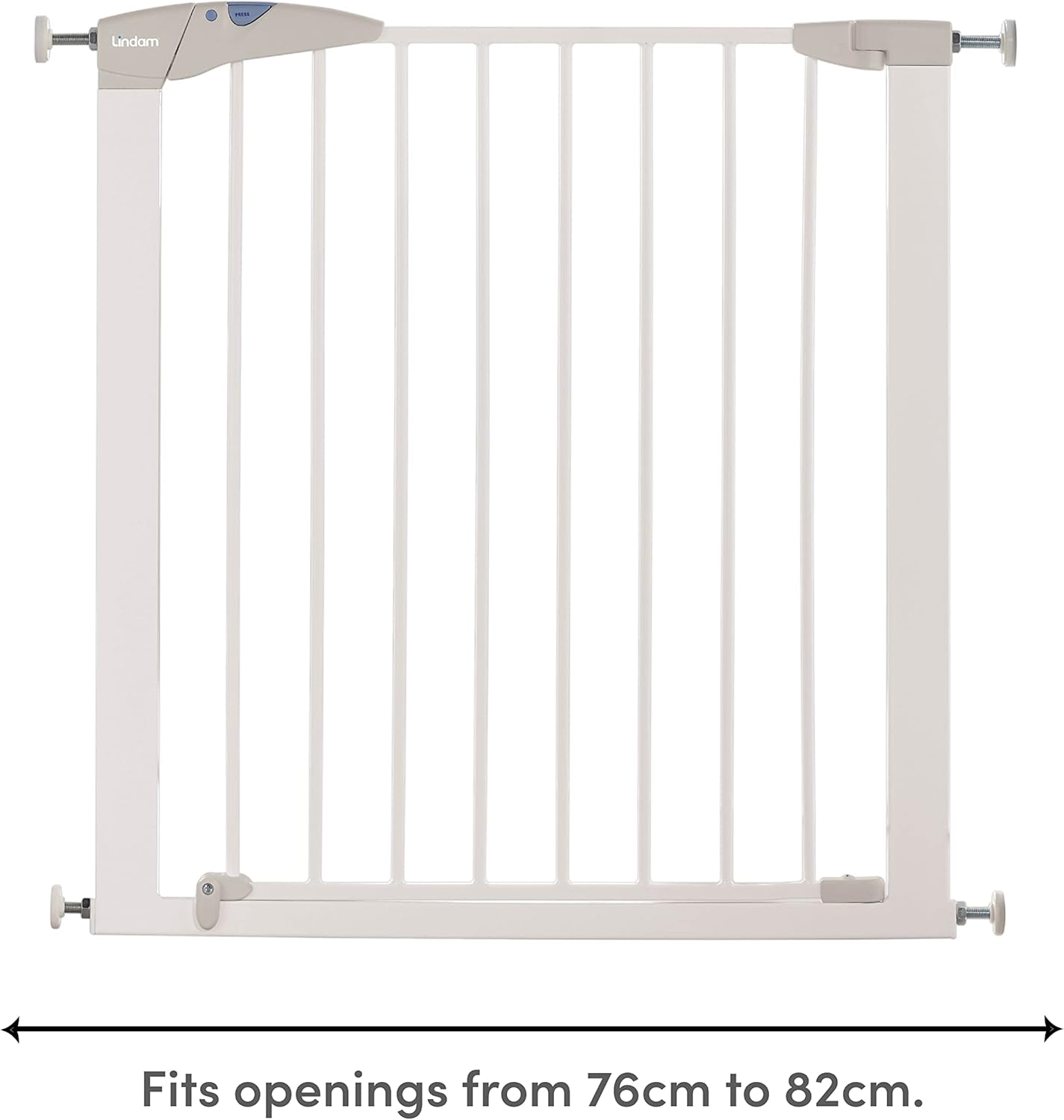 BabyDan Portão de segurança extensível de metal Multidan, branco - serve para aberturas de 62,5 cm a 106,8 cm - encaixe por parafuso e portão de pressão Munchkin Lindam Sure Shut Axis também adequado como portão para cães