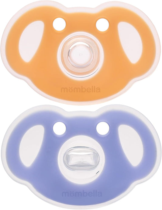 Mobella Chupetas Koala 0-3 meses, chupeta de silicone para bebês amamentados, chupeta para recém-nascidos com bico macio, binkies sem BPA, design de escudo ortodôntico, simétrico e de curvas, conjunto diurno e noturno