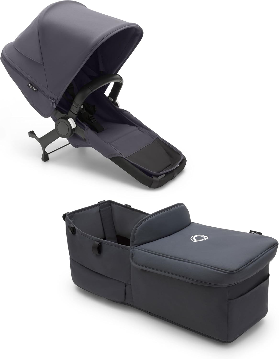 Conjunto de extensão Twin Bugaboo Donkey 5, converte seu Donkey 5 Mono em um carrinho duplo, lado a lado, design aprimorado, assento reversível e direção com uma mão, Stormy Blue