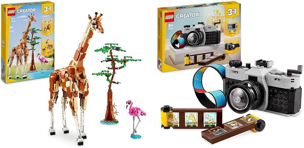 LEGO Criador 3 em 1 animais selvagens de safari, brinquedo de girafa para figuras de gazela para modelo de leão, conjunto para crianças, meninas e meninos de 9 anos ou mais, inclui flamingo e borboleta, presentes da natureza