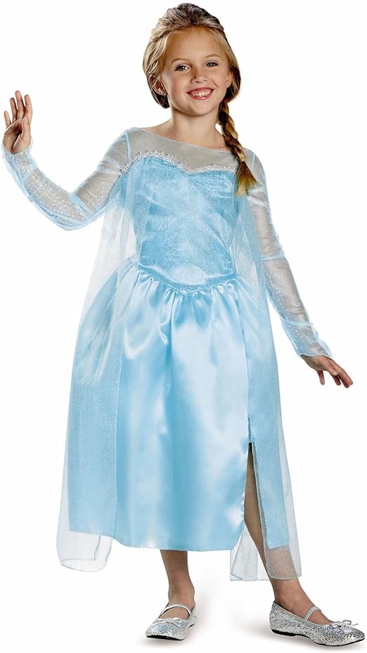 DISGUISE O mais recente vestido clássico oficial da Disney Frozen Elsa para meninas – feito com cetim super macio – Natal, Halloween, vestido de princesa, fantasia, vestido extravagante