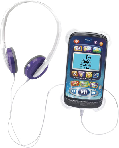 VTech Super Songs Reproductor de Música, Reproductor de Música Interactivo con 10 Canciones, Auriculares Incluidos, 4 Géneros Musicales, 2 Modos y 3 Juegos Musicales, para Niños de 3, 4, 5 años en adelante, Versión en Inglés