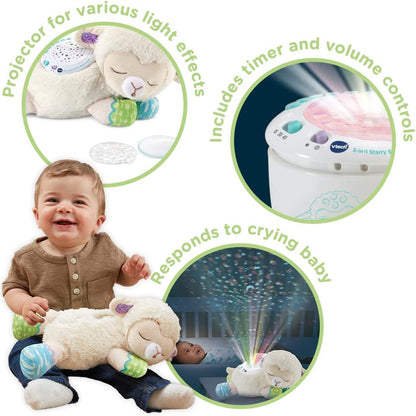 VTech Chupete 3 en 1 Oveja Cielo Estrellado, Juguete Suave para Bebé con Proyector de Luz Nocturna, Sonidos de la Naturaleza, Ruido Blanco y Música, Regalo para Bebés 0, 3, 6, 12 Meses+, Versión en Inglés