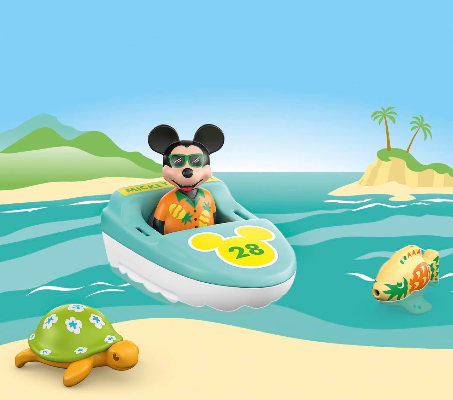 Playmobil 71707 JUNIOR e Disney: passeio de barco do Mickey Mouse, incluindo barco inflável e criaturas marinhas, brinquedo sustentável feito de plástico à base de plantas, brinquedo para presente