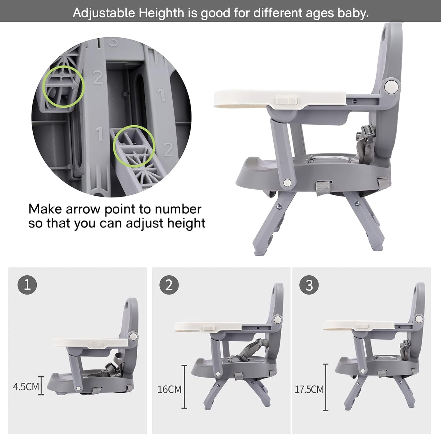 Bebamour Assento elevatório para cadeira de bebê com bandeja Sit Me Up Cadeira de bebê para comer portátil, viagem, com estofamento verde